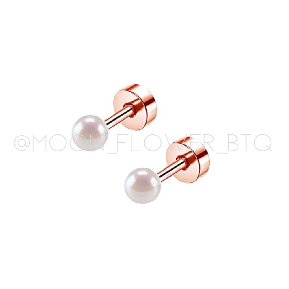 Tiny Rose Gold Pearl Earrings - Picture 8 of 8